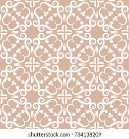 Wallpaper seamless pattern. Ornamental beige background. Vector illustration