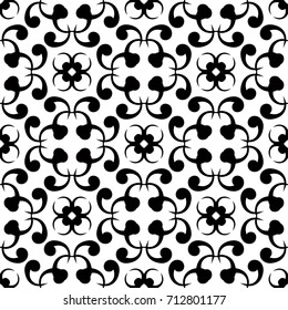 Wallpaper seamless pattern. Ornamental black and white background. Vector illustration