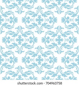 Wallpaper seamless pattern. Ornamental blue and white background. Vector illustration