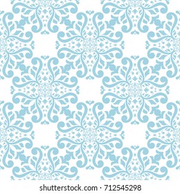 Wallpaper seamless pattern. Ornamental blue and white background. Vector illustration