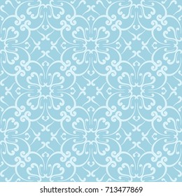Wallpaper seamless pattern. Ornamental blue and white background. Vector illustration