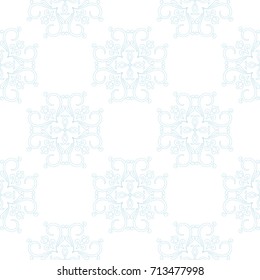 Wallpaper seamless pattern. Ornamental blue and white background. Vector illustration