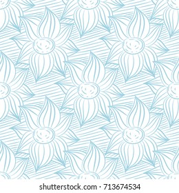 Wallpaper seamless pattern. Ornamental blue and white background. Vector illustration