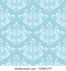 Wallpaper seamless pattern. Ornamental blue and white background. Vector illustration