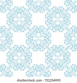 Wallpaper seamless pattern. Ornamental blue and white background. Vector illustration