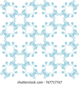Wallpaper seamless pattern. Ornamental blue and white background. Vector illustration