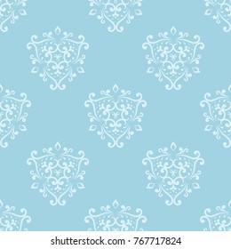 Wallpaper seamless pattern. Ornamental blue and white background. Vector illustration