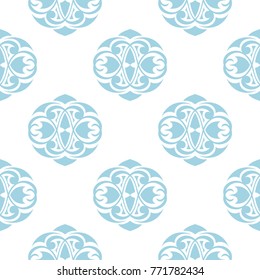 Wallpaper seamless pattern. Ornamental blue and white background. Vector illustration