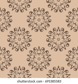 Wallpaper seamless pattern. Ornamental brown background. Vector illustration