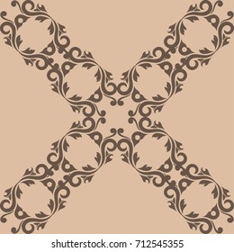 Wallpaper seamless pattern. Ornamental brown beige background. Vector illustration
