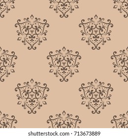Wallpaper seamless pattern. Ornamental brown beige background. Vector illustration