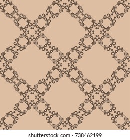 Wallpaper seamless pattern. Ornamental brown beige background. Vector illustration