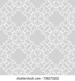 Wallpaper seamless pattern. Ornamental gray and white background. Vector illustration