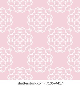 Wallpaper seamless pattern. Ornamental pale pink background. Vector illustration