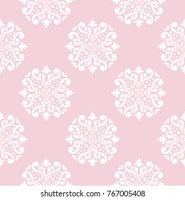 Wallpaper seamless pattern. Ornamental pale pink background. Vector illustration