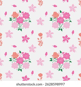 Fondo de pantalla, un patrón sin fisuras de flores rosadas, fondo blanco, una sensación suave, dulce, estilo Vector