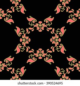 Wallpaper seamless pattern in the style of Baroque. A seamless vector background. Black and pink texture.