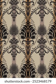 Wallpaper seamless pattern.Classic and luxury style.Design with classic element on brown color background.Design is perfect for adding to wallpaper, decorative,fabric,textile,background and clothes.
