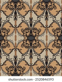 Wallpaper seamless pattern.Classic style.Design with classic element on beige and gold color background.Design is perfect for adding to wallpaper, decorative,fabric,textile,background and clothes.