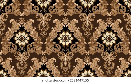 Wallpaper seamless pattern.Classic,luxury style.Design with classic element on brown color background.Design is perfect for adding to wallpaper, decorative,fabric,textile,background and clothes.