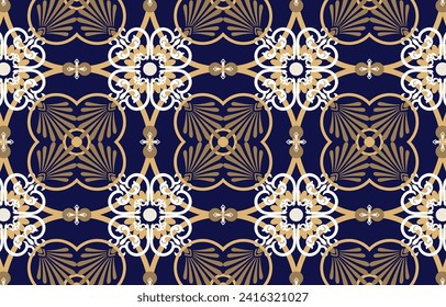 Wallpaper seamless pattern.Modern and classic style.Design with geometric,classic element on navy blue background.Design is perfect for adding to wallpaper, decorative,fabric,background and 
clothes.