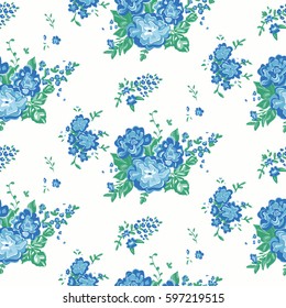  wallpaper seamless vintage flower pattern on white background.  Delicate floral background. blue  graphic print