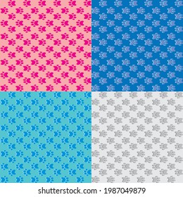 Wallpaper, set of four backgrounds with dog paws, different color variants, vector