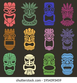 Wallpaper from a set of twelve pagan masks. The faces of various gods, spirits, and other mystical beings. Vector illustration.