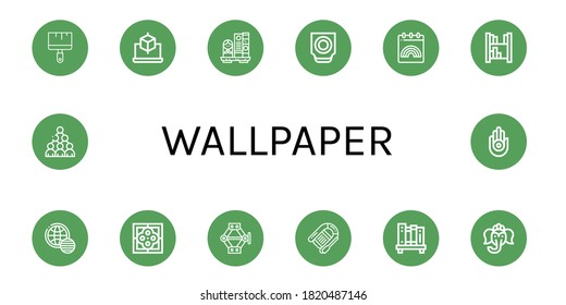 wallpaper simple icons set. Contains such icons as Painting brush, Cube, Bookshelf, Trackball, World pride day, Tile, Jack, Lifeboat, Ganesha, can be used for web, mobile and logo
