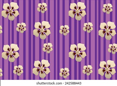 Wallpaper of small and large beige flowers hibiscus on purple background