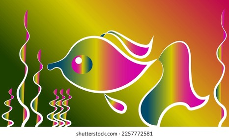 Wallpaper for smartphone or tablet as a background. Fantasy. abstraction. Fish, seaweed, water. Modern progressive design template.