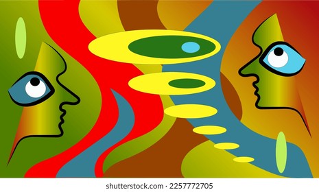 Fondo de escritorio para smartphone o tablet como fondo. Fantasía. abstracción. Rostros, ovales, líneas. Plantilla moderna de diseño progresivo.
