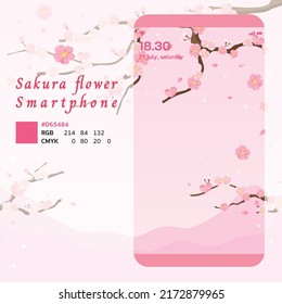 Fondo de escritorio para smartphone. Flor vectorial sakura. Código de color RGB, CMYK y HEX HTML