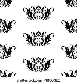 Wallpaper in the style of Baroque, damask. Black abstract ornament on white background. A seamless pattern. vector