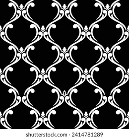 Wallpaper in the style of Baroque, damask. A seamless vector background. Black and white ornament