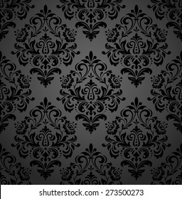 Wallpaper in the style of Baroque, damask. A seamless vector background. Black and gray ornament. - Shutterstock ID 273500273