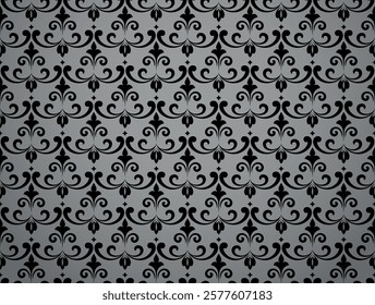 Wallpaper in the style of Baroque. Gray and black floral ornament. Seamless vector background. Graphic pattern for fabric, wallpaper, packaging. Ornate Damask flower illustration