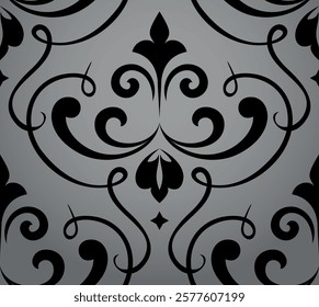 Wallpaper in the style of Baroque. Gray and black floral ornament. Seamless vector background. Graphic pattern for fabric, wallpaper, packaging. Ornate Damask flower illustration