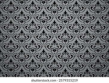 Wallpaper in the style of Baroque. Gray and black floral ornament. Seamless vector background. Graphic pattern for fabric, wallpaper, packaging. Ornate Damask flower illustration