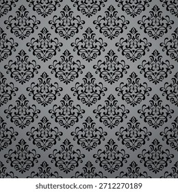 Fondo de pantalla en el estilo del Barroco. Ornamento floral gris y negro. Fondo de Vector sin fisuras. Patrón gráfico para tela, Fondo de pantalla, embalaje. Ilustración de flor de damasco adornado