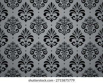 Fondo de pantalla en el estilo del Barroco. Ornamento floral gris y negro. Fondo de Vector sin fisuras. Patrón gráfico para tela, Fondo de pantalla, embalaje. Ilustración de flor de damasco adornado