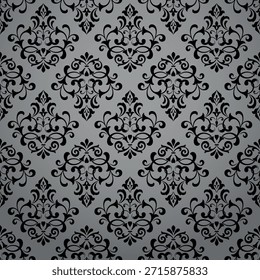 Fondo de pantalla en el estilo del Barroco. Ornamento floral gris y negro. Fondo de Vector sin fisuras. Patrón gráfico para tela, Fondo de pantalla, embalaje. Ilustración de flor de damasco adornado