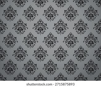 Wallpaper in the style of Baroque. Gray and black floral ornament. Seamless vector background. Graphic pattern for fabric, wallpaper, packaging. Ornate Damask flower illustration