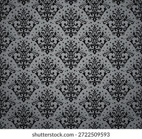 Fondo de pantalla en el estilo del Barroco. Ornamento floral gris y negro. Fondo de Vector sin fisuras. Patrón gráfico para tela, Fondo de pantalla, embalaje. Ilustración de flor de damasco adornado