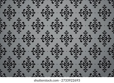 Fondo de pantalla en el estilo del Barroco. Ornamento floral gris y negro. Fondo de Vector sin fisuras. Patrón gráfico para tela, Fondo de pantalla, embalaje. Ilustración de flor de Damasco adornado
