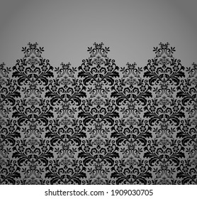 Papel de escritorio de estilo barroco. Fondo vectorial moderno. Ornamento floral negro y gris. Patrón gráfico para tela, papel pintado, embalaje. Ornate Damask
