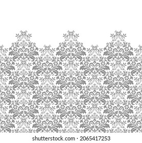 Papel de escritorio de estilo barroco. Fondo vectorial moderno. Ornamento floral blanco y gris. Patrón gráfico para tela, papel pintado, embalaje. Ornate Damask