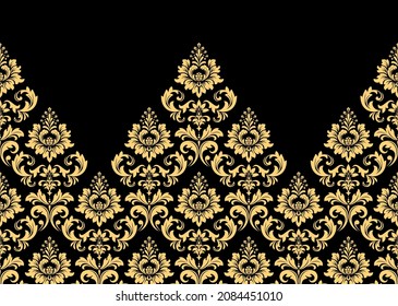 Wallpaper in the style of Baroque. Modern vector background. Gold and black floral ornament. Graphic pattern for fabric, wallpaper, packaging. Ornate Damask flower ornament.