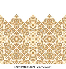 Tapete im Barockstil. Moderner Vektorhintergrund. Weiße und goldene Blumenschmuck. Grafisches Muster für Gewebe, Tapeten, Verpackung. Blütendekoration von Ornate Damast