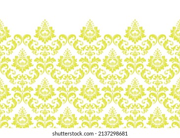 Wallpaper in the style of Baroque. Modern vector background. White and yellow floral ornament. Graphic pattern for fabric, wallpaper, packaging. Ornate Damask flower ornament